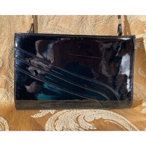 Vintage 80s Purse 1980s Black Patent Retro New Wave Hipster Shoulder Bag